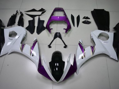 Acentos En Blanco Brillante & Morado 2003-2004 Yamaha R6 Carenado Moto