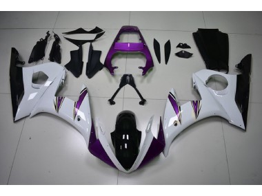 Acentos En Blanco Brillante & Morado 2003-2004 Yamaha R6 Carenado Moto