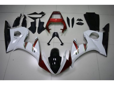 Acentos En Blanco Brillante & Rojo 2003-2004 Yamaha R6 Carenado Moto