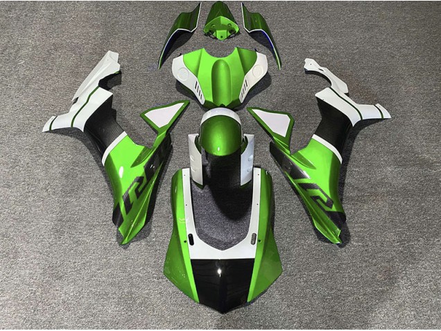 Acentos Verdes & Fibra De Carbono 2015-2019 Yamaha R1 Carenado Moto Acentos Verdes & Fibra De Carbono 2015-2019 Yamaha R1 Carenado Moto