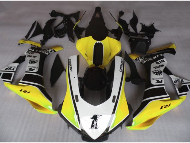 Amarillo Brillante & Blanco 2015-2019 Yamaha R1 Carenado Moto