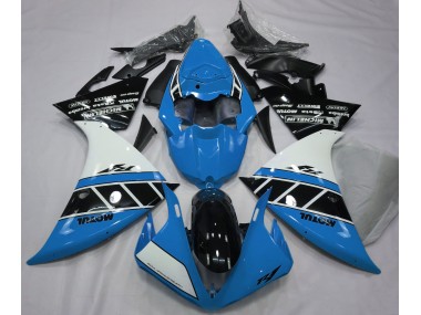 Azul Claro Brillante Blanco & Negro 2012-2014 Yamaha R1 Carenado Moto