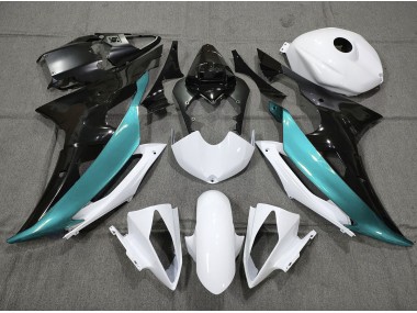 Azul Claro Personalizado En Blanco & Negro 2008-2016 Yamaha R6 Carenado Moto