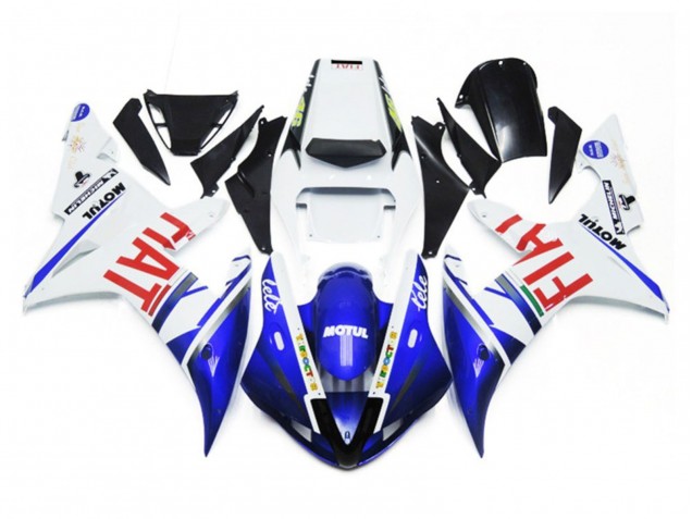 Blanco Brillante & Azul Fiat 2002-2003 Yamaha R1 Carenado Moto