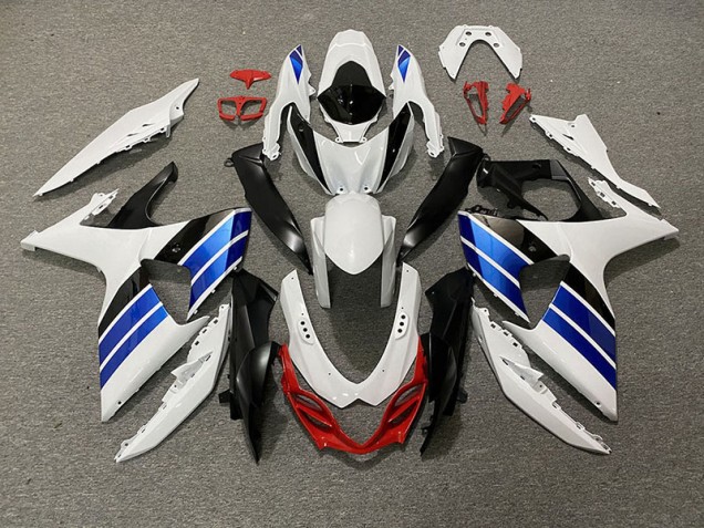 Blanco Brillante Azul Negro & Rojo 2009-2016 Suzuki GSXR 1000 Carenado Moto Blanco Brillante Azul Negro & Rojo 2009-2016 Suzuki GSXR 1000 Carenado Moto