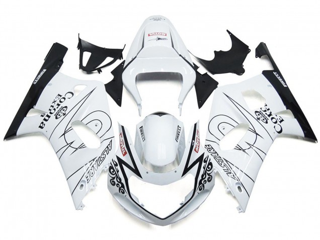 Blanco Brillante Corona & Negro 2001-2003 Suzuki GSXR 600-750 Carenado Moto Blanco Brillante Corona & Negro 2001-2003 Suzuki GSXR 600-750 Carenado Moto