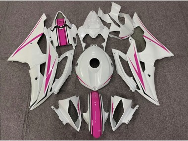 Blanco Brillante & Rosa 2008-2016 Yamaha R6 Carenado Moto
