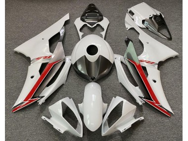 Blanco Brillo Plata & Rojo 2008-2016 Yamaha R6 Carenado Moto