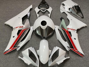 Blanco Brillo Plata & Rojo 2008-2016 Yamaha R6 Carenado Moto