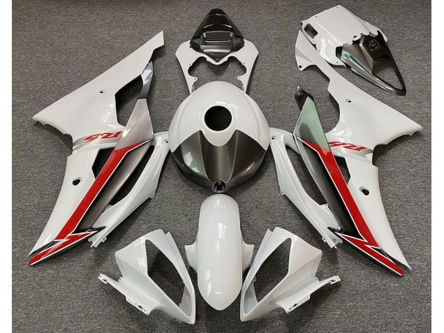 Blanco Brillo Plata & Rojo 2008-2016 Yamaha R6 Carenado Moto