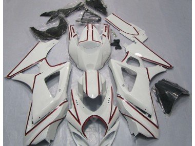 Blanco Con Raya Diplomática Roja 2007-2008 Suzuki GSXR 1000 Carenado Moto