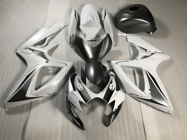 Blanco Mate & Gris 2006-2007 Suzuki GSXR 600-750 Carenado Moto Blanco Mate & Gris 2006-2007 Suzuki GSXR 600-750 Carenado Moto