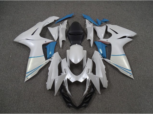 Blanco Perla & Azul Claro 2011-2024 Suzuki GSXR 600-750 Carenado Moto