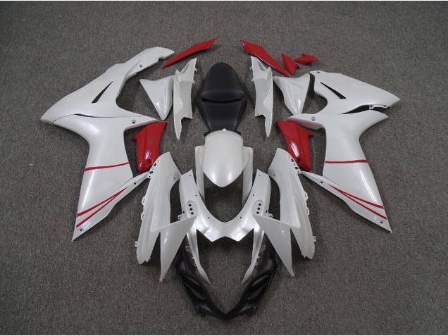 Blanco Perla & Rojo 2011-2024 Suzuki GSXR 600-750 Carenado Moto