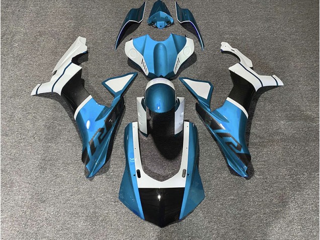Detalles En Azul Claro & Fibra De Carbono 2015-2019 Yamaha R1 Carenado Moto Detalles En Azul Claro & Fibra De Carbono 2015-2019 Yamaha R1 Carenado Moto