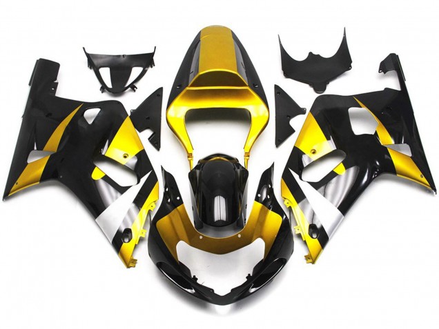 Estilo Dorado & Negro Brillante 2001-2003 Suzuki GSXR 600-750 Carenado Moto Estilo Dorado & Negro Brillante 2001-2003 Suzuki GSXR 600-750 Carenado Moto
