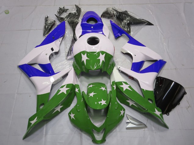 Estrellas & Rayas Verdes & Azules 2007-2008 Honda CBR600RR Carenado Moto
