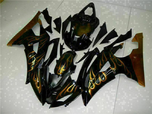 Carenados Moto Yamaha YZF R6 2008-2016 - Negro Brillante Oro Llama