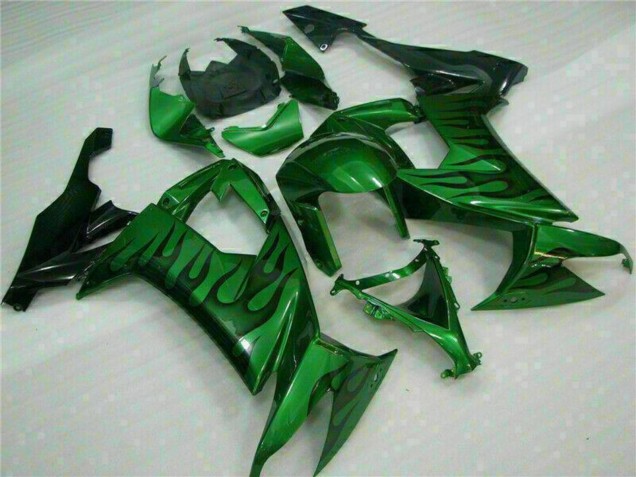 Carenados Moto Kawasaki ZX10R 2008-2010 - Negro Brillante Verde Llama