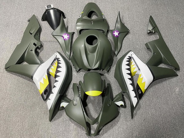 Carenados Moto Honda CBR600RR 2007-2008 - Verde Militar Blanco Amarillo Tiburón