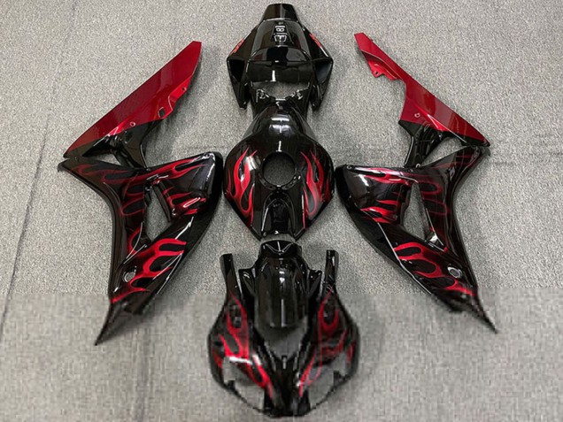 Carenados Moto Honda CBR1000RR 2006-2007 - Negro Brillante Rojo Llama
