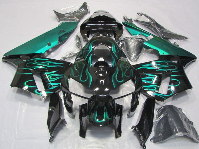 Carenados Moto Honda CBR600RR 2005-2006 - Negro Brillante Azul Verdoso Llama