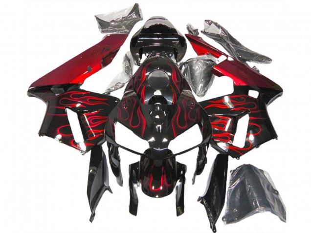 Carenados Moto Honda CBR600RR 2005-2006 - Negro Brillante Rojo Llama