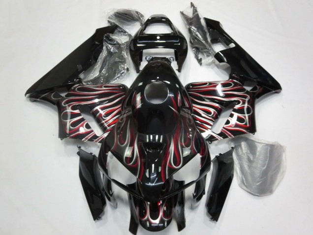 Carenados Moto Honda CBR600RR 2005-2006 - Negro Brillante Plata Rojo Llama