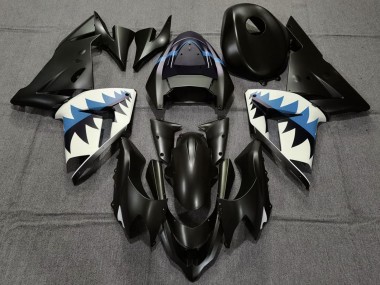 Carenados Moto Kawasaki ZX10R 2004-2005 - Negro Mate Azul Claro Tiburón