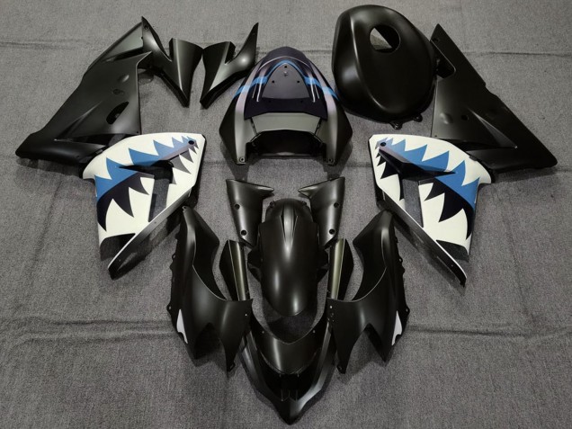 Carenados Moto Kawasaki ZX10R 2004-2005 - Negro Mate Azul Claro Tiburón