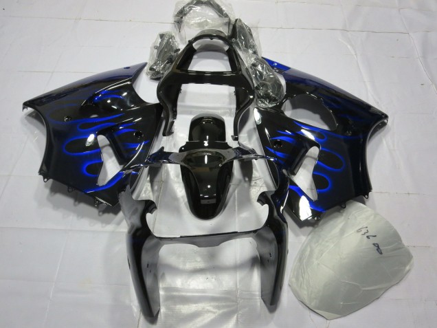 Carenado Moto Kawasaki ZX6R 2000-2002 - Negro Brillante Azul Llama