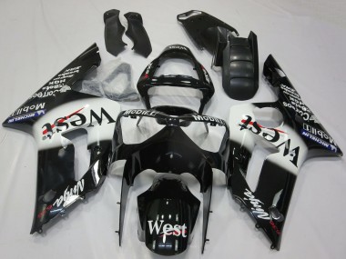 Carenados Moto Kawasaki ZX6R 2003-2004 - Negro Brillante Blanco West