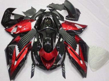 Carenados Moto Kawasaki ZX14R 2006-2011 - Rojo Negro Brillante Raya