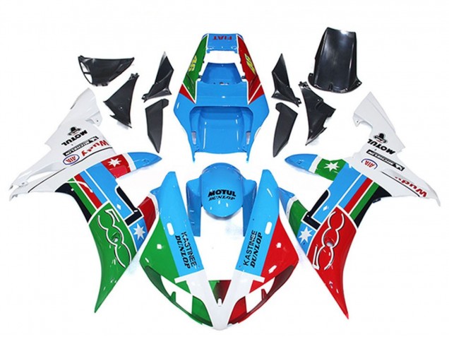 Carenados Moto Yamaha R1 2002-2003 - Blanco Azul Rojo Verde Motul Michelin Dunlop