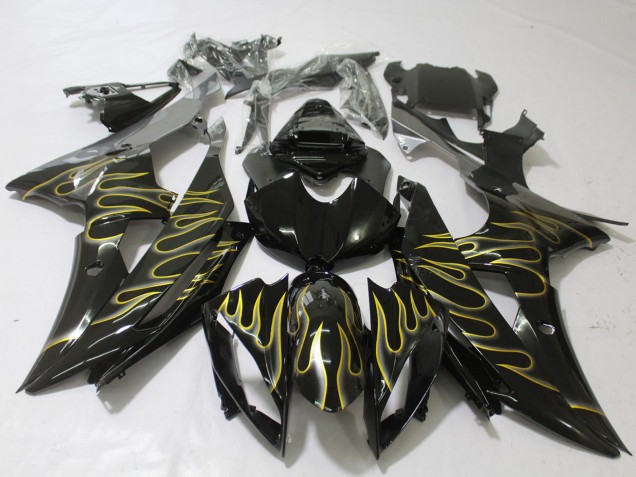 Carenados Moto Yamaha R6 2008-2016 - Negro Brillante Oro Llama