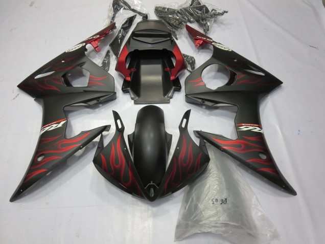 Carenados Moto Yamaha R6 2003-2004 - Negro Mate Rojo Llama