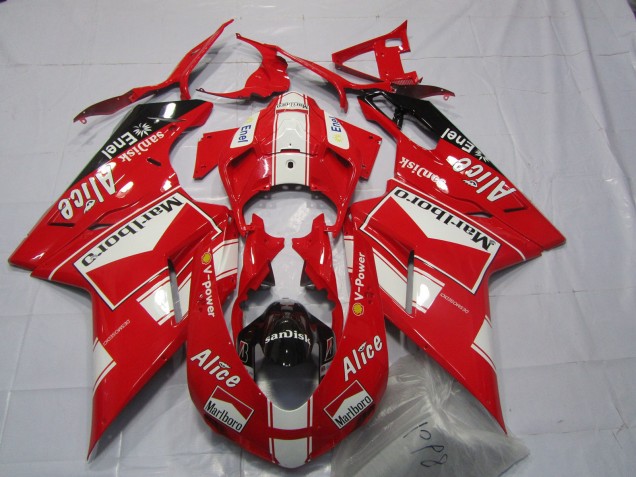 Carenados Moto Ducati 848 1098 1198 2007-2014 - Blanco Rojo Negro Brillante Marlboro Alice