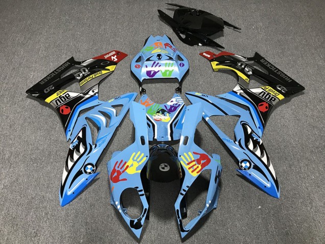 Carenados Moto BMW S1000RR 2009-2014 - Azul Claro Negro Tiburón Hands