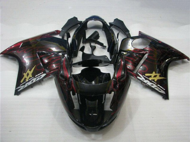 Carenados Moto ABS Honda CBR1100XX Blackbird 1996-2007 - Negro Brillante Rojo Llama