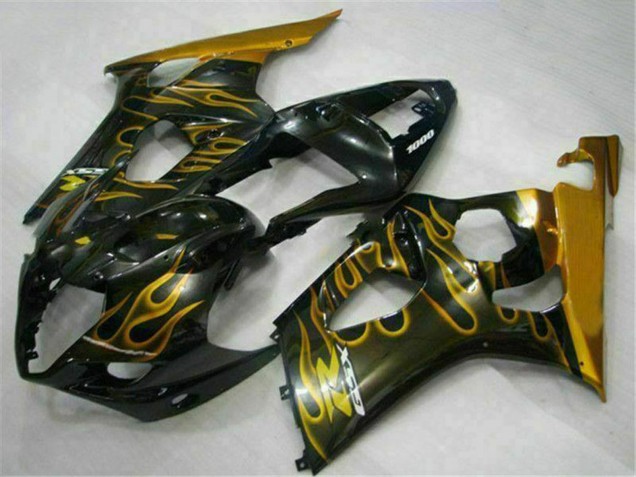 Carenados Moto Suzuki GSXR 1000 2003-2004 - Negro Brillante Oro Llama
