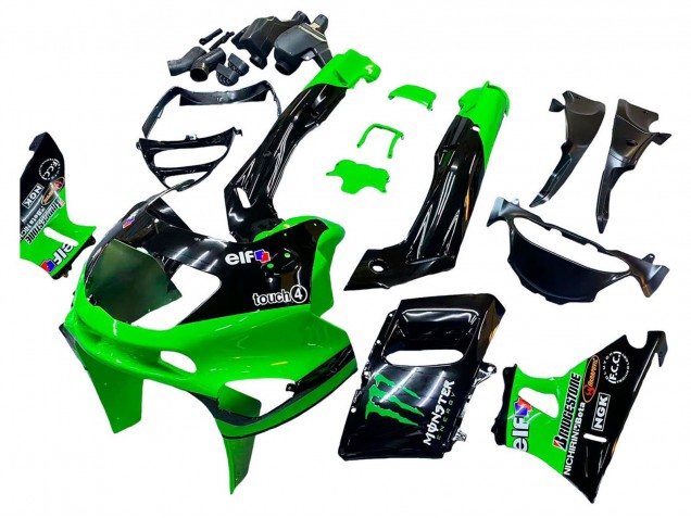 Carenados Moto Kawasaki ZZR400 1993-2007 - Verde Negro Brillante Verde Monstruo Elf Touch4 Bridgestone