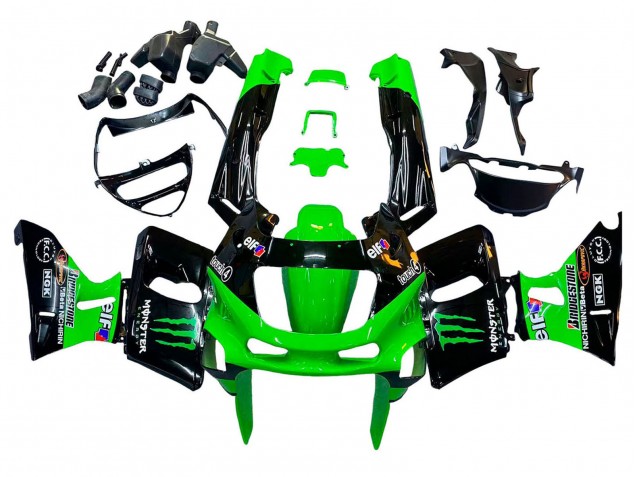 Carenados Moto Kawasaki ZZR400 1993-2007 - Verde Negro Brillante Verde Monstruo Elf Touch4 Bridgestone