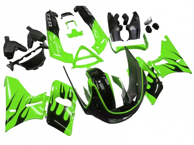 Carenados Moto Kawasaki ZZR600 1998-2003 - Verde Negro Brillante Llama