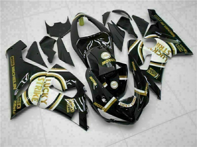 Carenados Moto Kawasaki ZX6R 2005-2006 - Negro Brillante Blanco Oro Lucky Strike