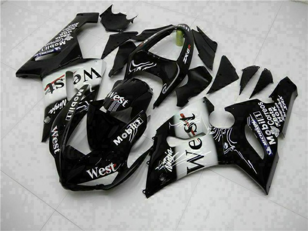 Carenados Moto Kawasaki ZX6R 2005-2006 - Negro Brillante Blanco West