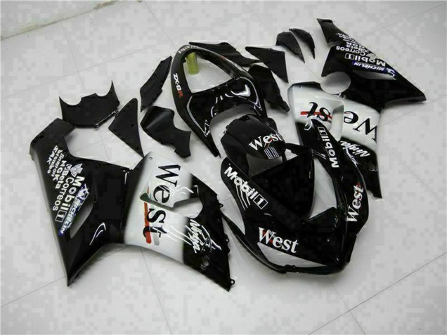 Carenados Moto Kawasaki ZX6R 2005-2006 - Negro Brillante Blanco West