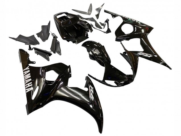 Carenados Moto Yamaha YZF R6 2003-2004 - Negro Brillante Blanco Calcomanías
