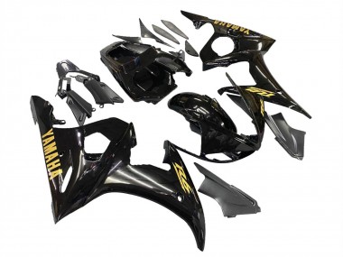 Carenados Moto Yamaha YZF R6 2003-2004 - Negro Brillante Oro Calcomanías