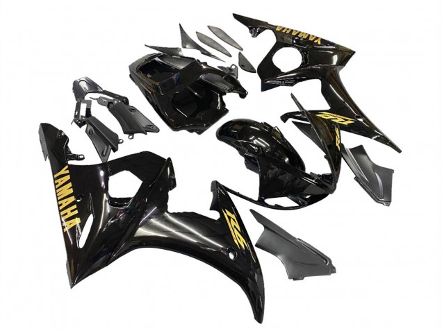 Carenados Moto Yamaha YZF R6 2003-2004 - Negro Brillante Oro Calcomanías