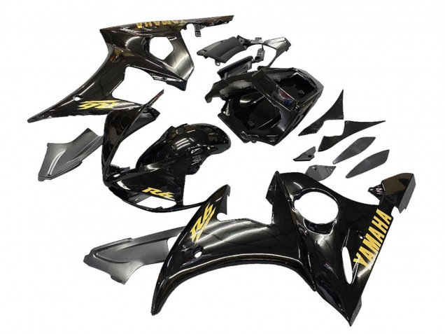 Carenados Moto Yamaha YZF R6S 2006-2009 - Negro Brillante Oro Calcomanías